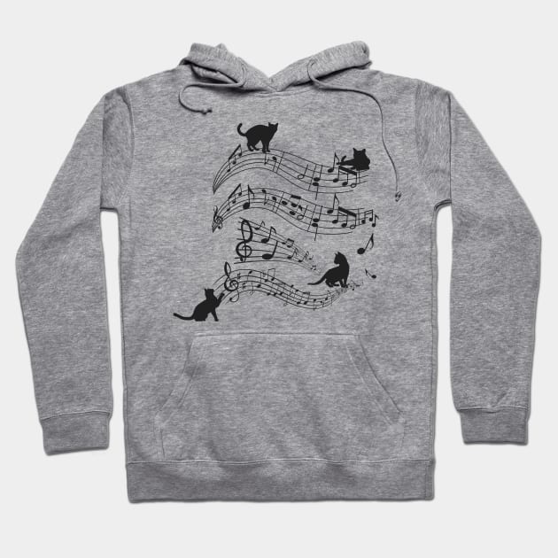 Cats Music Score Musical Notes Kitten Funny Hoodie by Foxxy Merch